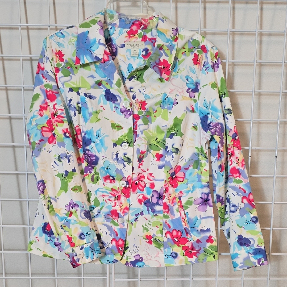 Appleseed's White And Multicolor Floral Ligjtweight Jacket Size 0X